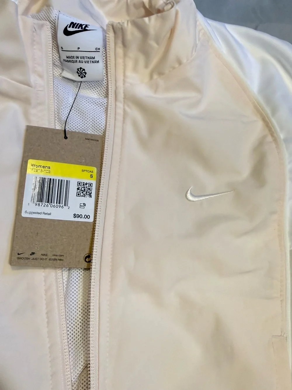 Nike Cropped Bomber Jacket in Light Beige and White